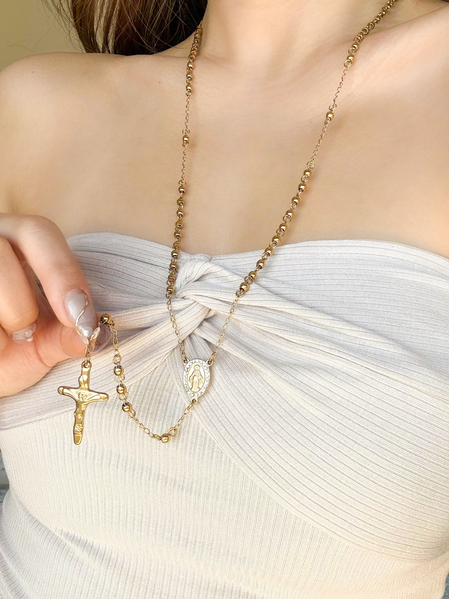 Rosary cross necklace