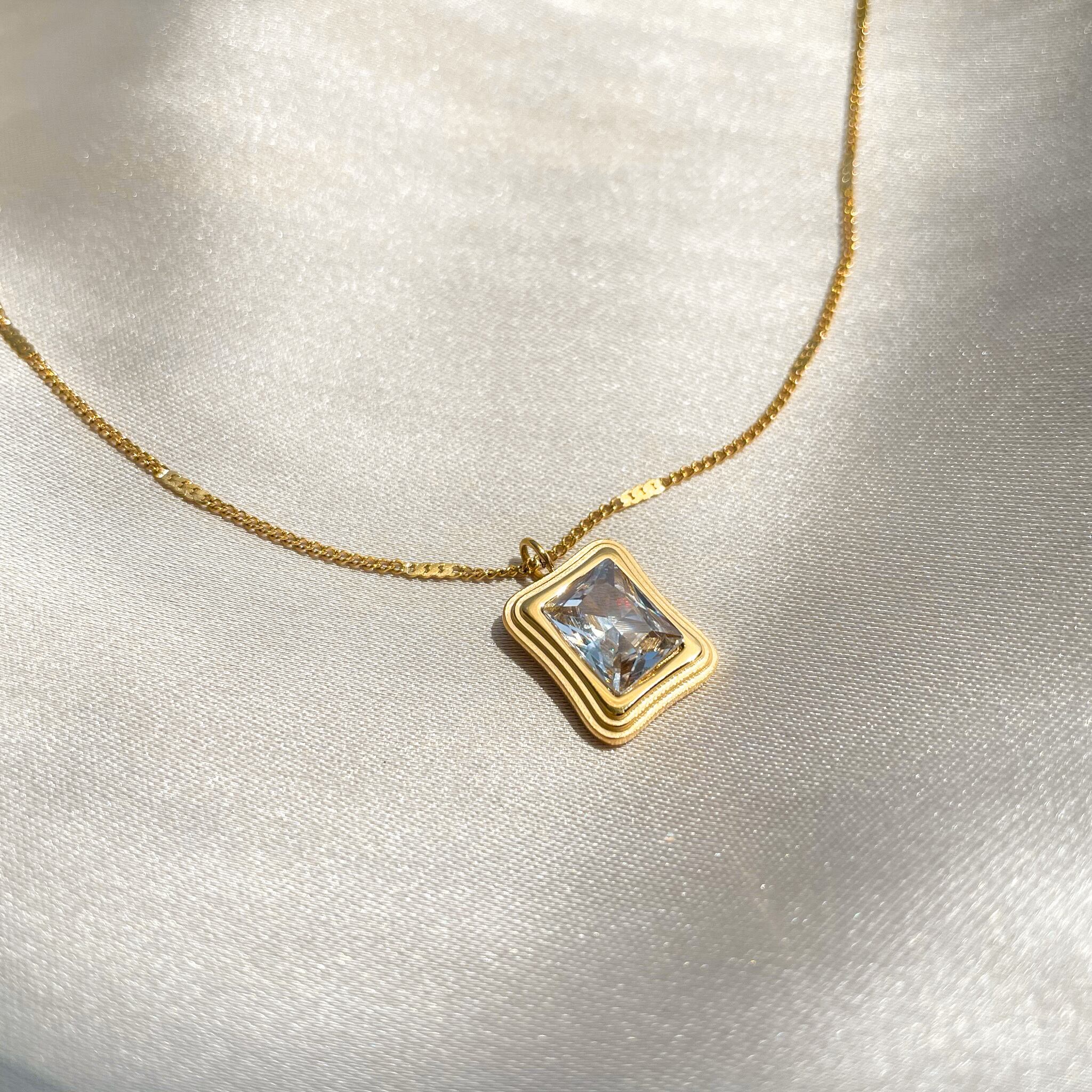 Crystal square frame necklace