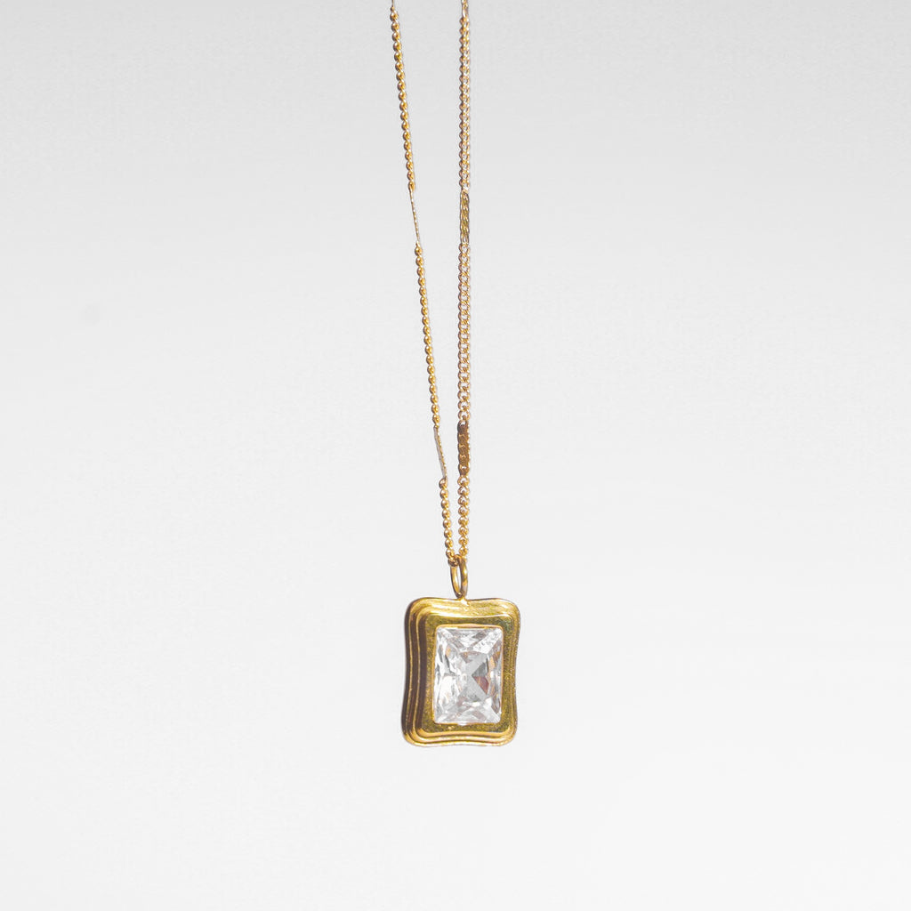Crystal square frame necklace