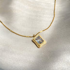 Crystal square frame necklace