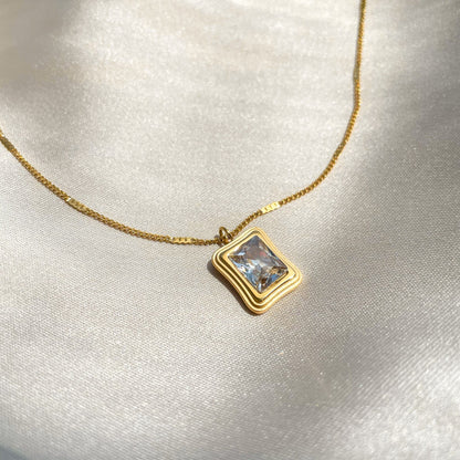 Crystal square frame necklace