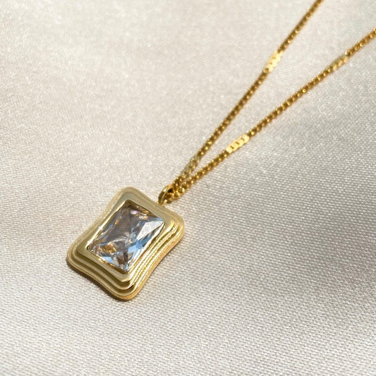 Crystal square frame necklace