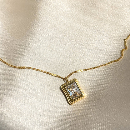 Crystal square frame necklace